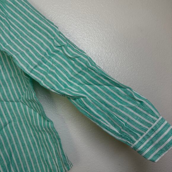 Lacoste Linen Shirt Mens 41 Green Striped Long Sleeve Button Up Resort Beach - Picture 8 of 9